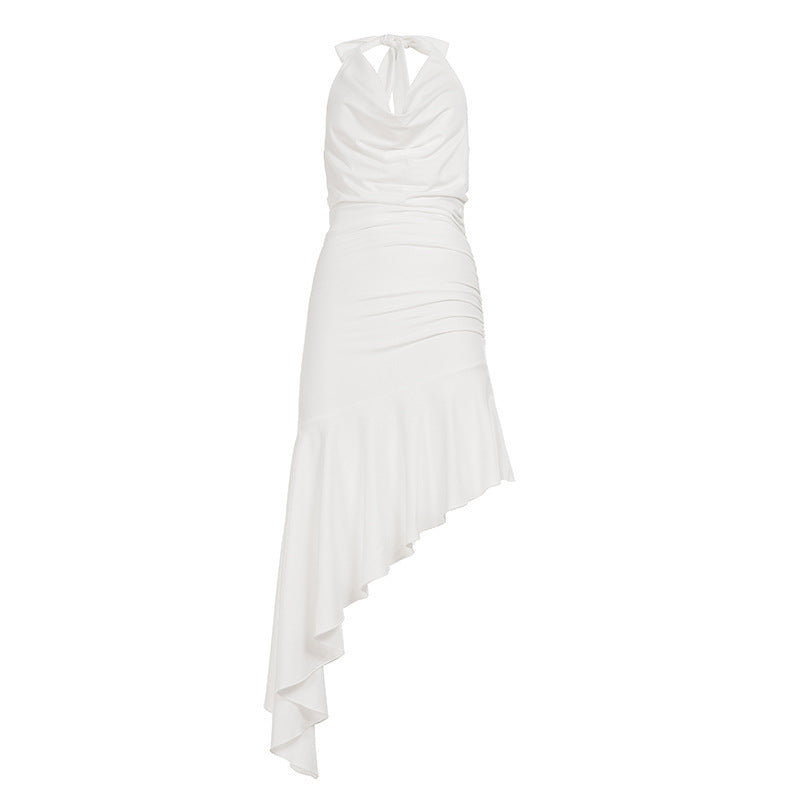 Women's Evening Dress with Asymmetric Cut and Ruching
