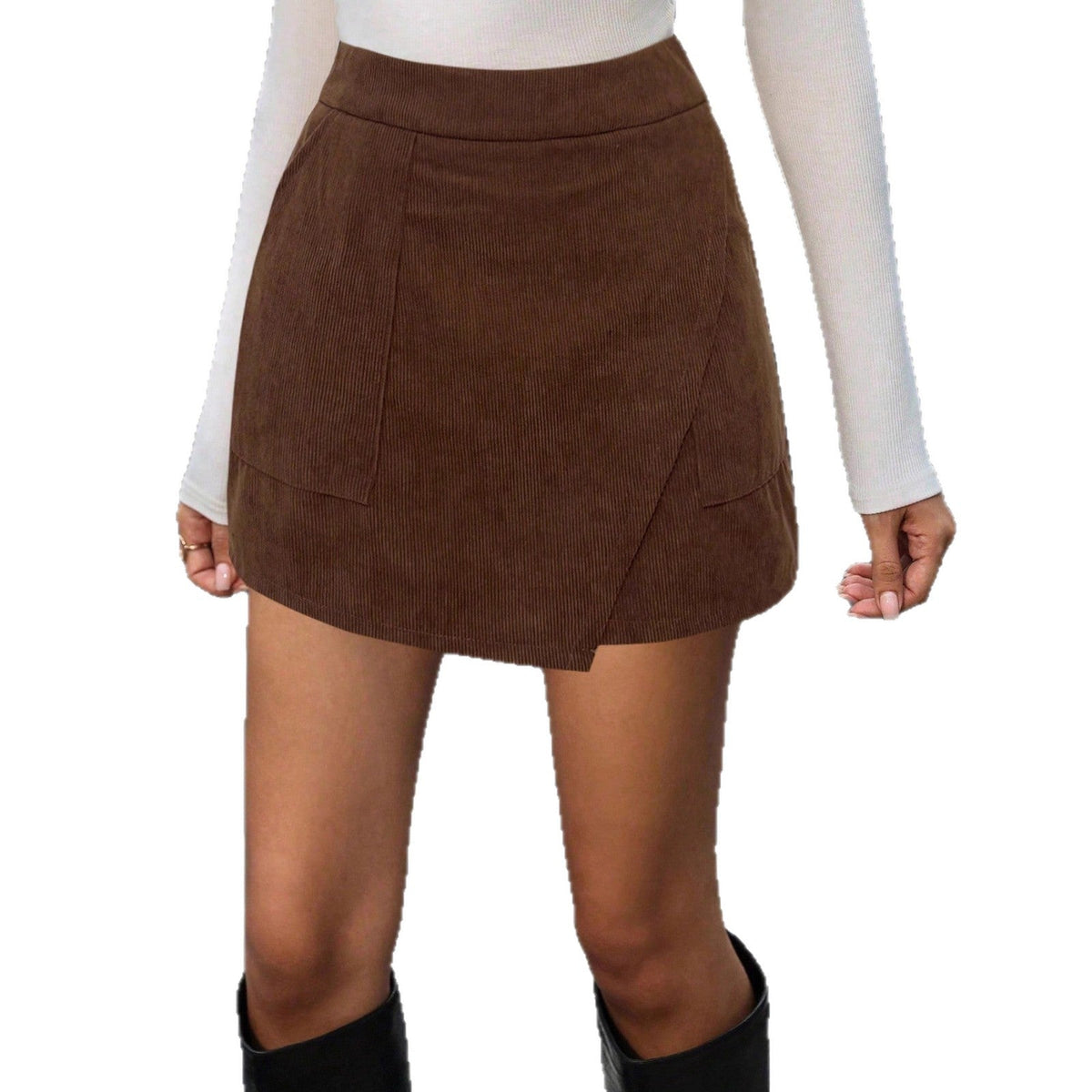 Women's Fashionable Corduroy Skirt with Pockets
