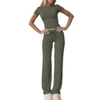 Women's Comfortable Lounge Set with Crop Top and Wide-Leg Pants