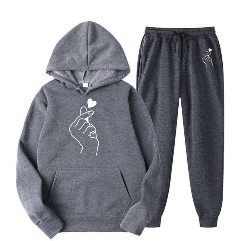 Women's Jogging Suit with Creative Heart Motif and Comfortable Fit