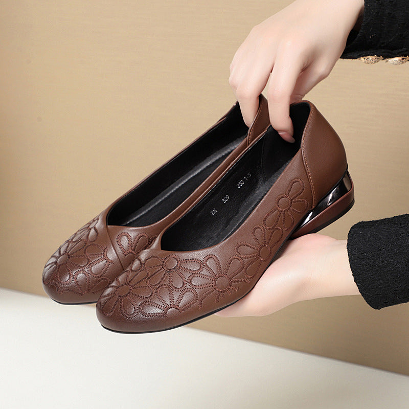 Women's Floral Ballet Flats with Elegant Block Heel