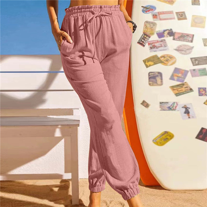 Women's Comfortable Casual Pants with Elastic Waist and Side Pockets