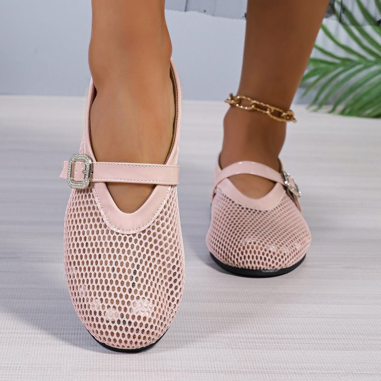 Women's Breathable Ballet Flats with Fashionable Cutout Pattern and Comfortable Strap