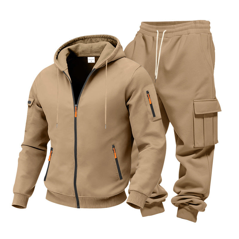 Men's Functional Cargo Sweatset with Hoodie and Multi-Pocket Jogger