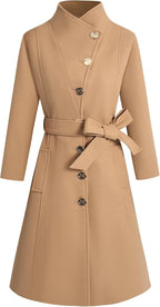 Women's Elegant Wrap Coat with Unique Collar and Belt