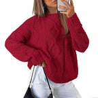 Women's Chunky Knit Sweater with Cable Knit Pattern