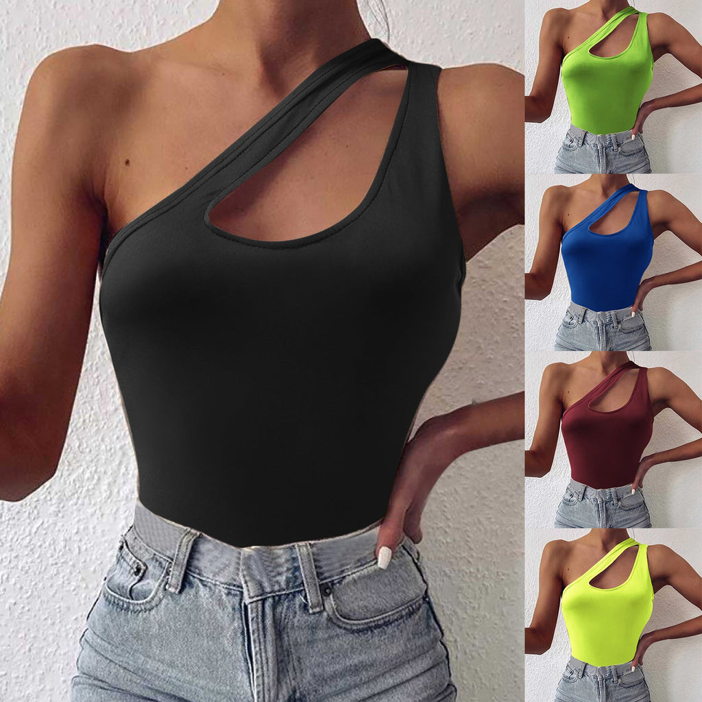 Women's Asymmetrical Bodysuit with Fashionable Cut-Out