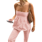 Casual Two-Piece Set with Strapless Top and Wide-Leg Pants