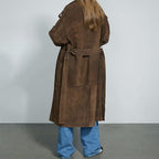 Women's Elegant Suede Trench Coat with Practical Pockets and Modern Cut