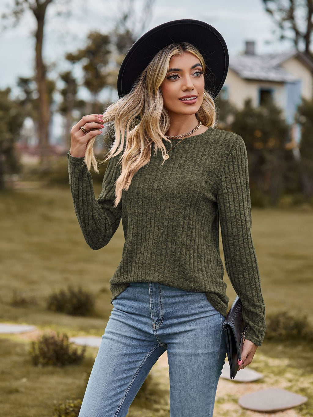 Women's Fine Knit Sweater with Ribbed Design and Relaxed Fit