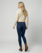 Cropped Cable Knit Blouson with Stand-Up Collar