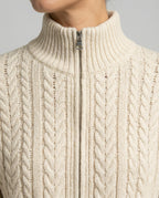 Cropped Cable Knit Blouson with Stand-Up Collar