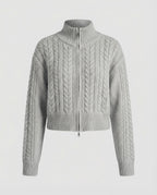 Cropped Cable Knit Blouson with Stand-Up Collar
