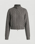 Cropped Cable Knit Blouson with Stand-Up Collar