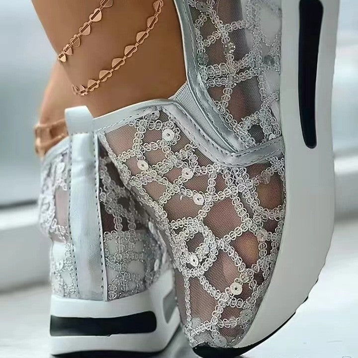 Women's Breathable Slip-On Sneakers with Glitter Pattern