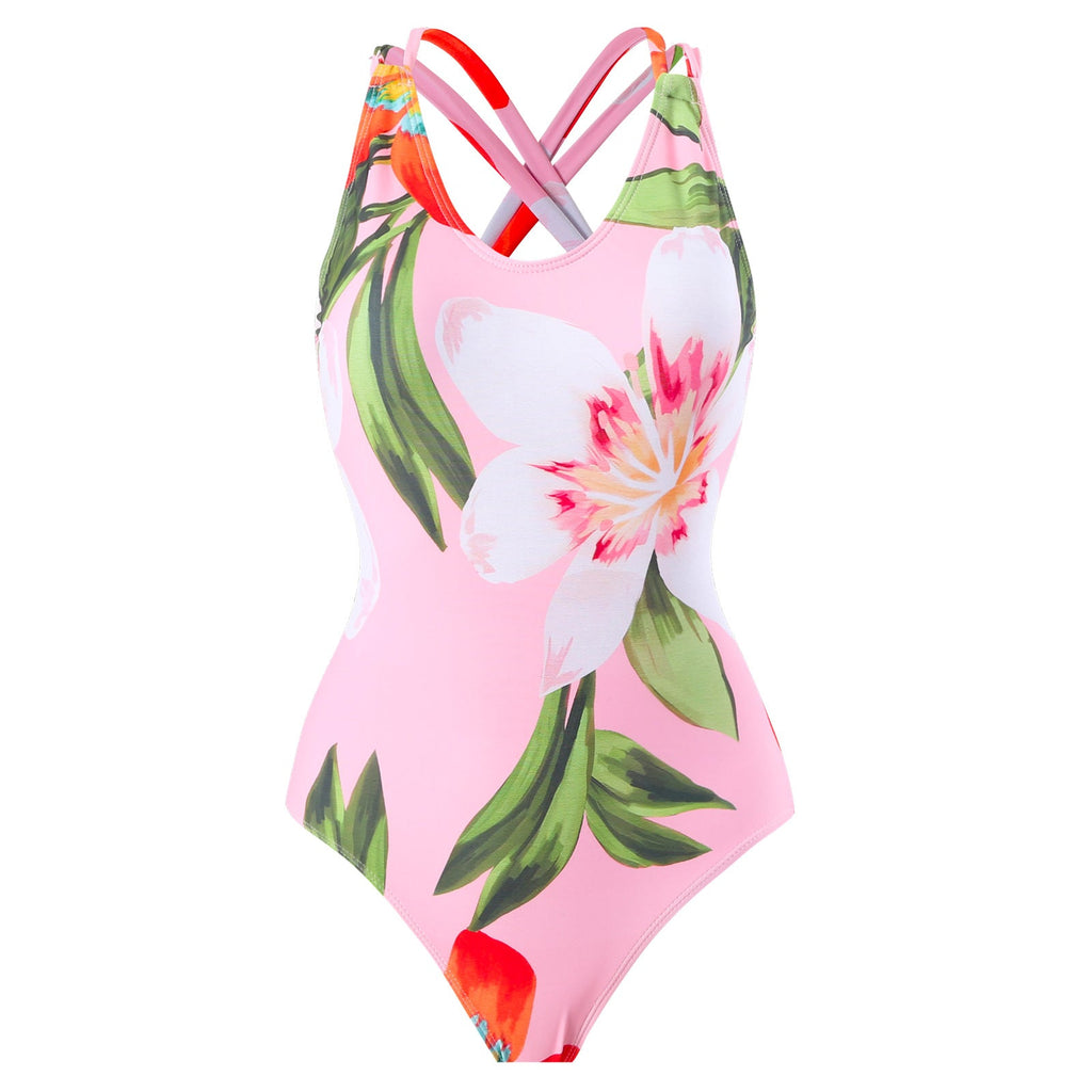 Women's Swimsuit Set with Floral Wrap Skirt and Modern Ruffle Design