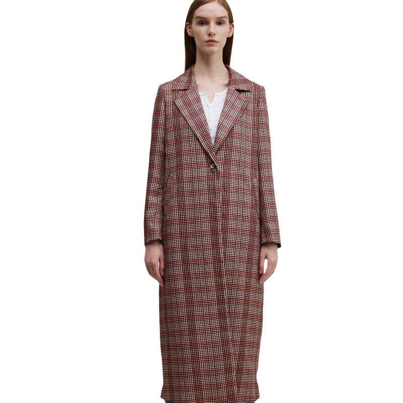 Women's Elegant Plaid Coat with Double-Breasted Button Closure and Casual Fit