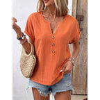 Women's Casual Button-Down Blouse with Round Neck