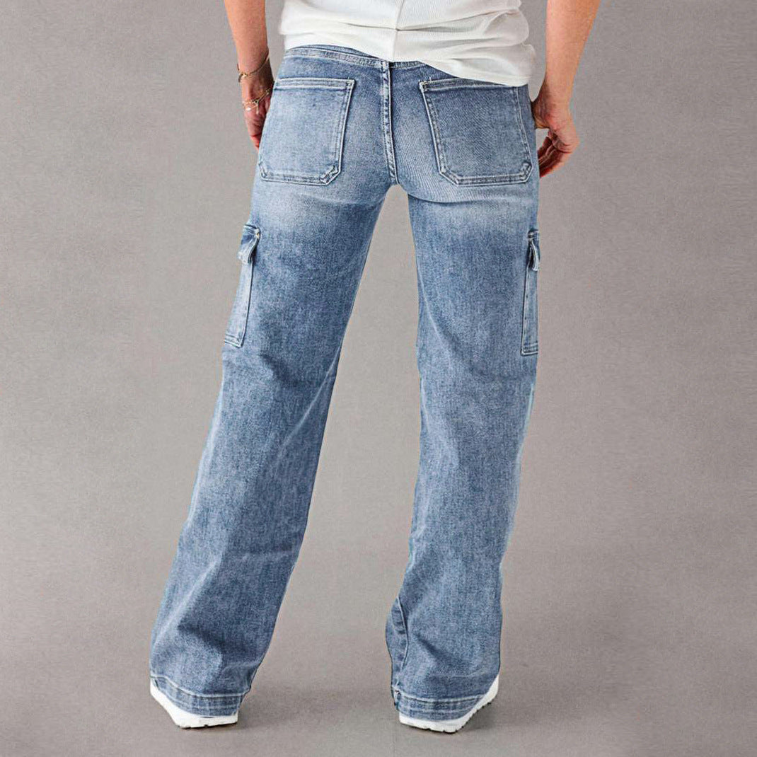 Women's Cargo Jeans with Casual Cut and Practical Pockets
