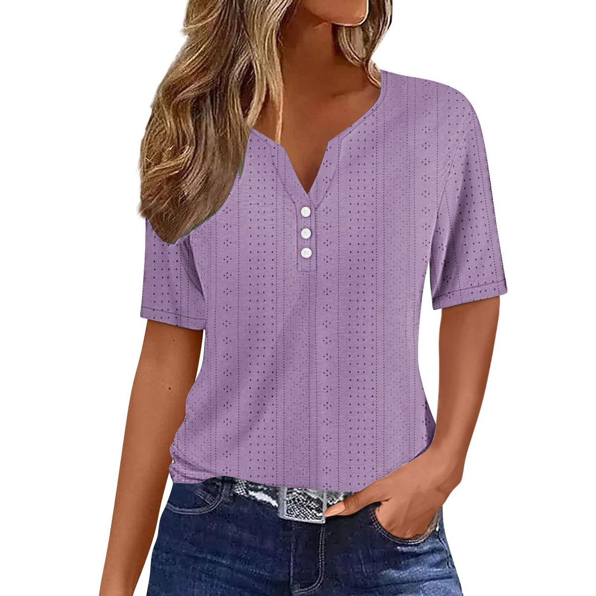 Women's Comfortable Short-Sleeve Shirt with Button Details