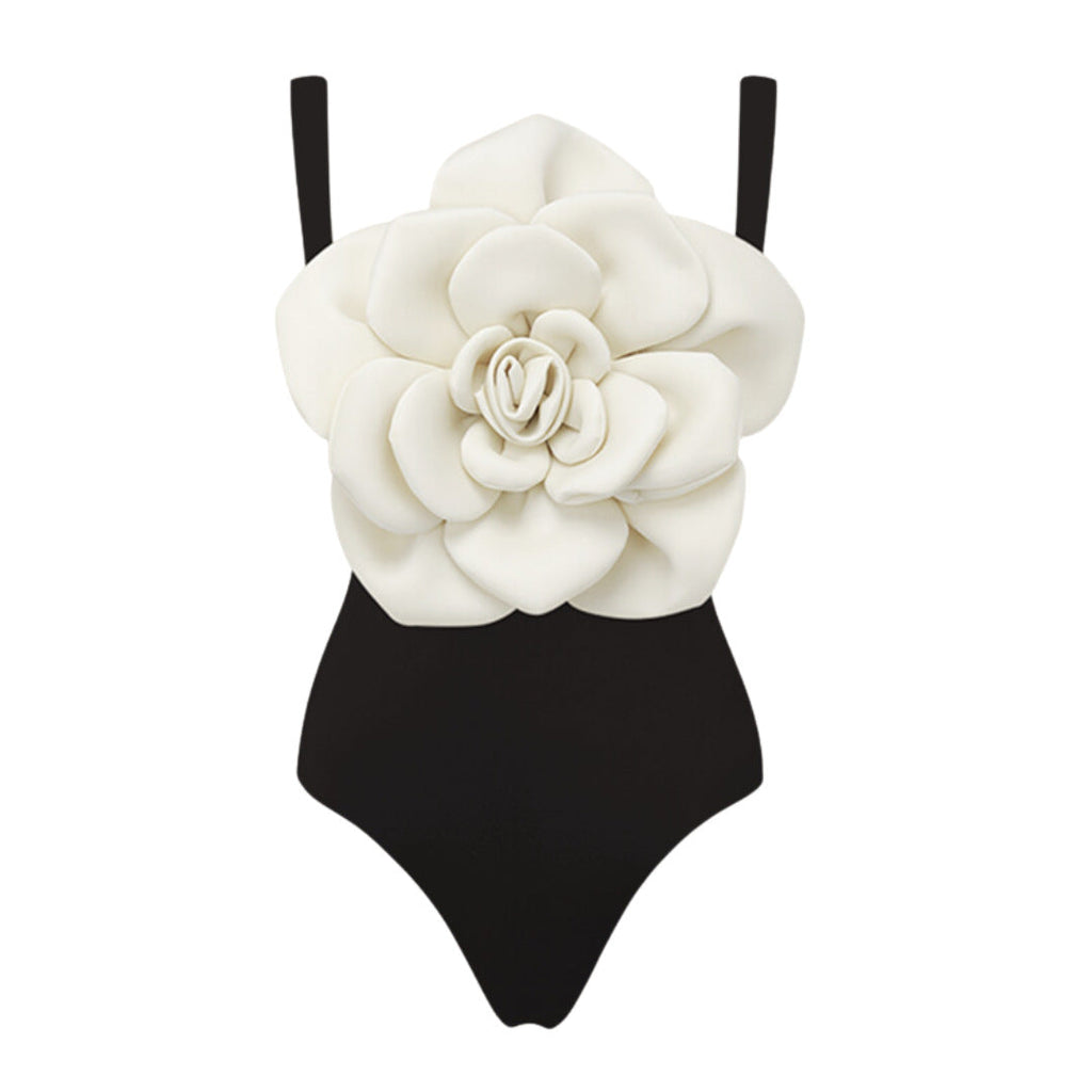Women's Swimsuit with Floral Volume and Matching Wrap Skirt