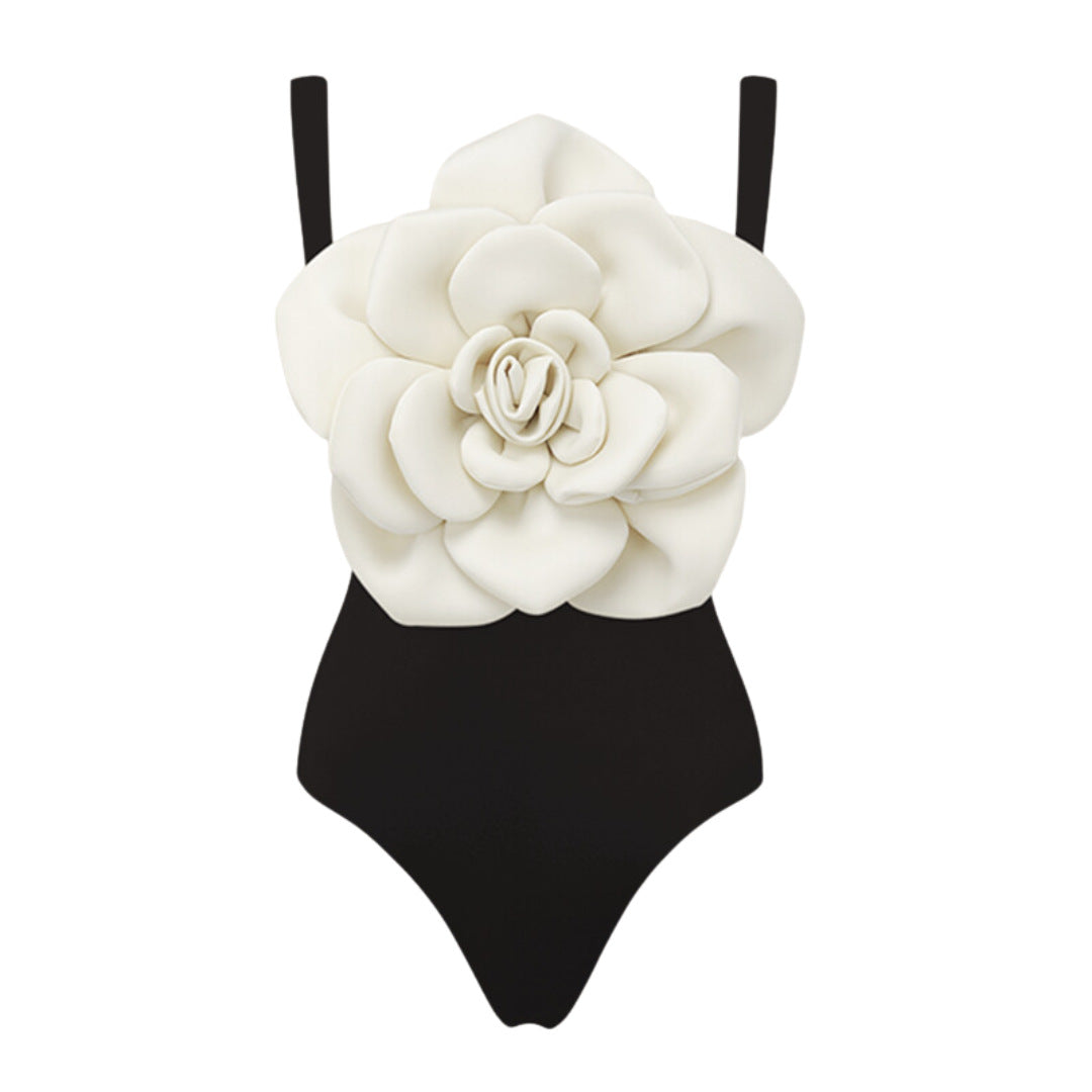 Women's Swimsuit with Floral Volume and Matching Wrap Skirt