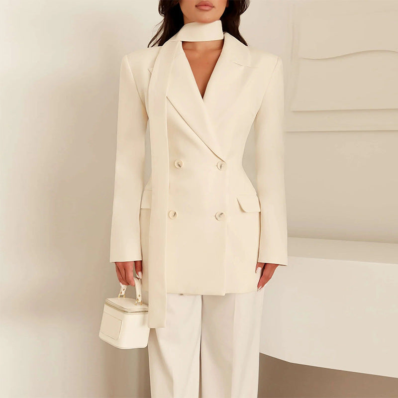 Women's Elegant Tailored Blazer with Scarf
