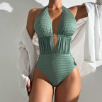 Women's Swimsuit with Deep V-Neck and Ruching