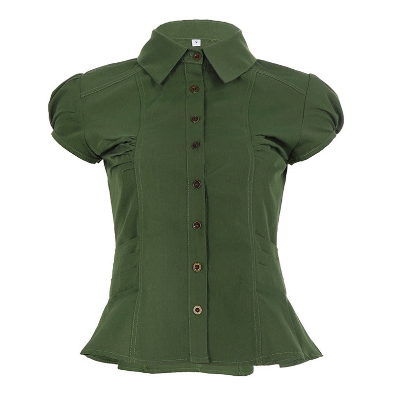 Elegant Blouse with Puff Sleeves and Tailored Fit
