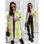 Women's Plaid Button-Front Coat with Rounded Hem