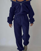 Women's Casual Oversized Hoodie and Jogger Set with Practical Zipper