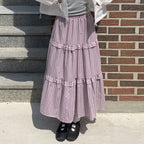 Women's Maxi Skirt with Ruffle and Plaid Pattern