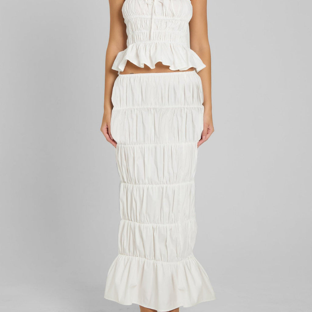 Women's Crop Top and Maxi Skirt Set with Ruffle Details