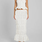 Women's Crop Top and Maxi Skirt Set with Ruffle Details