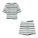 Women's Striped Blazer and Shorts Set with Button Details