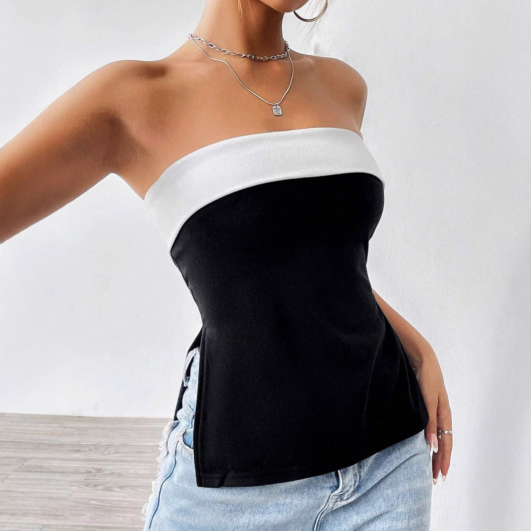 Women's Bandeau Top with Elegant Color Block Design