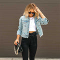 Women's Cropped Denim Jacket with Fringe