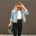 Women's Cropped Denim Jacket with Fringe