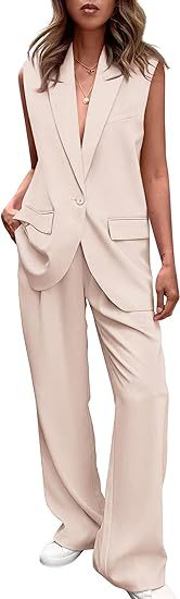 Women's Sleeveless Blazer Set with Wide-Leg Trousers