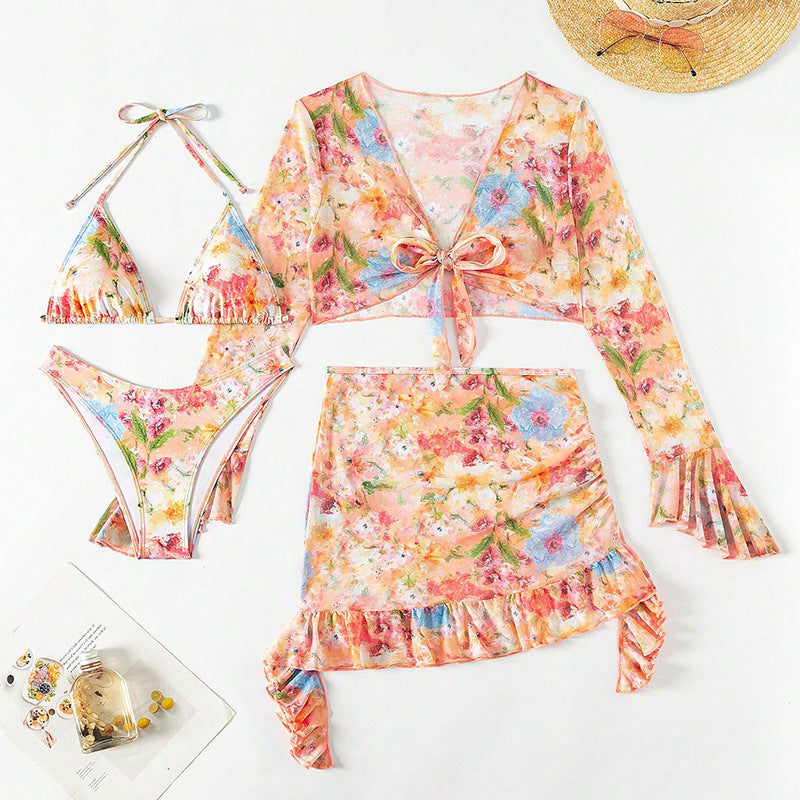 Women's Crop Top and Mini Skirt Ensemble with Ruffles