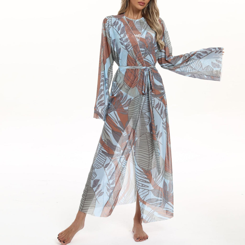 Elegant Women's Beach Kimono with Floral Pattern