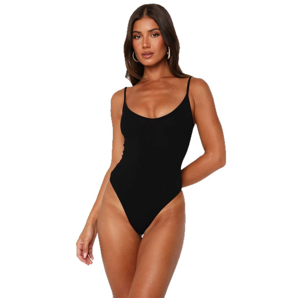 Women's Swimsuit with Thin Straps and Deep Neckline