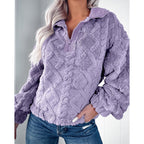 Women's Fleece Sweater with Half-Zip and Textured Design