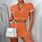 Women's Crop Top and Mini Skirt Set in Trendy Ribbed Design