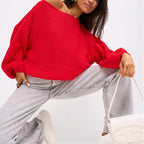 Women's Fluffy Off-Shoulder Sweater with Dropped Shoulders