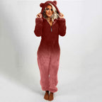 Women's Hooded Fleece Jumpsuit with Gradient Design