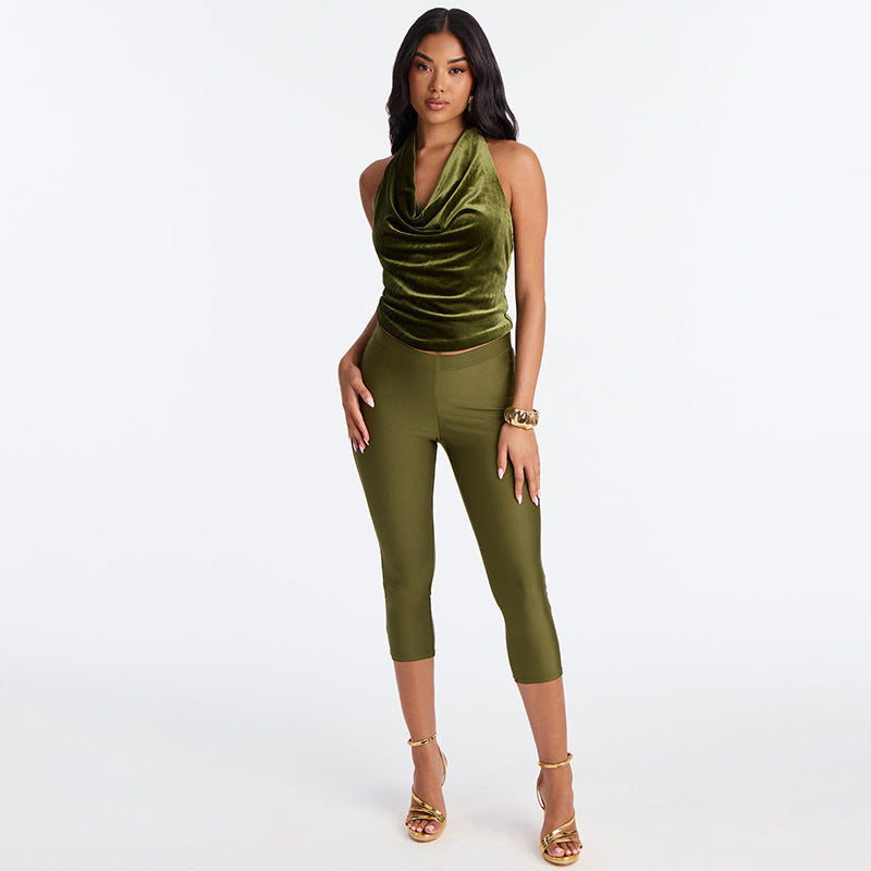 Women's High-Waisted Glossy Capri Leggings