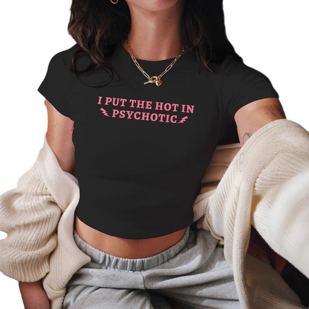 Women's Cropped T-Shirt with Cherry Print