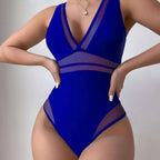 Women's Swimsuit with Sheer Inserts and V-Neck