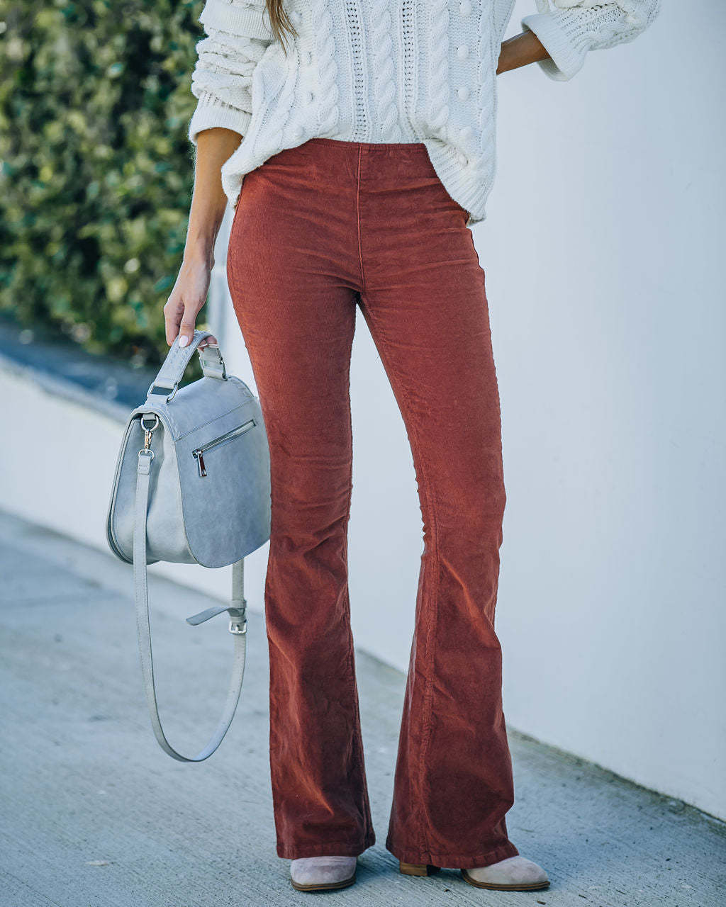 Women's High-Waisted Flared Corduroy Pants